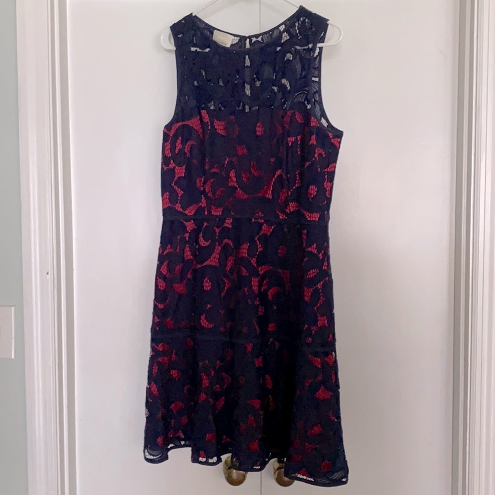 Navy and Hot Pink Lace Detail Summer Dress